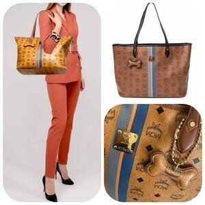 Auc MCM Visetos Dog Bone Shopper MM Tote Brown